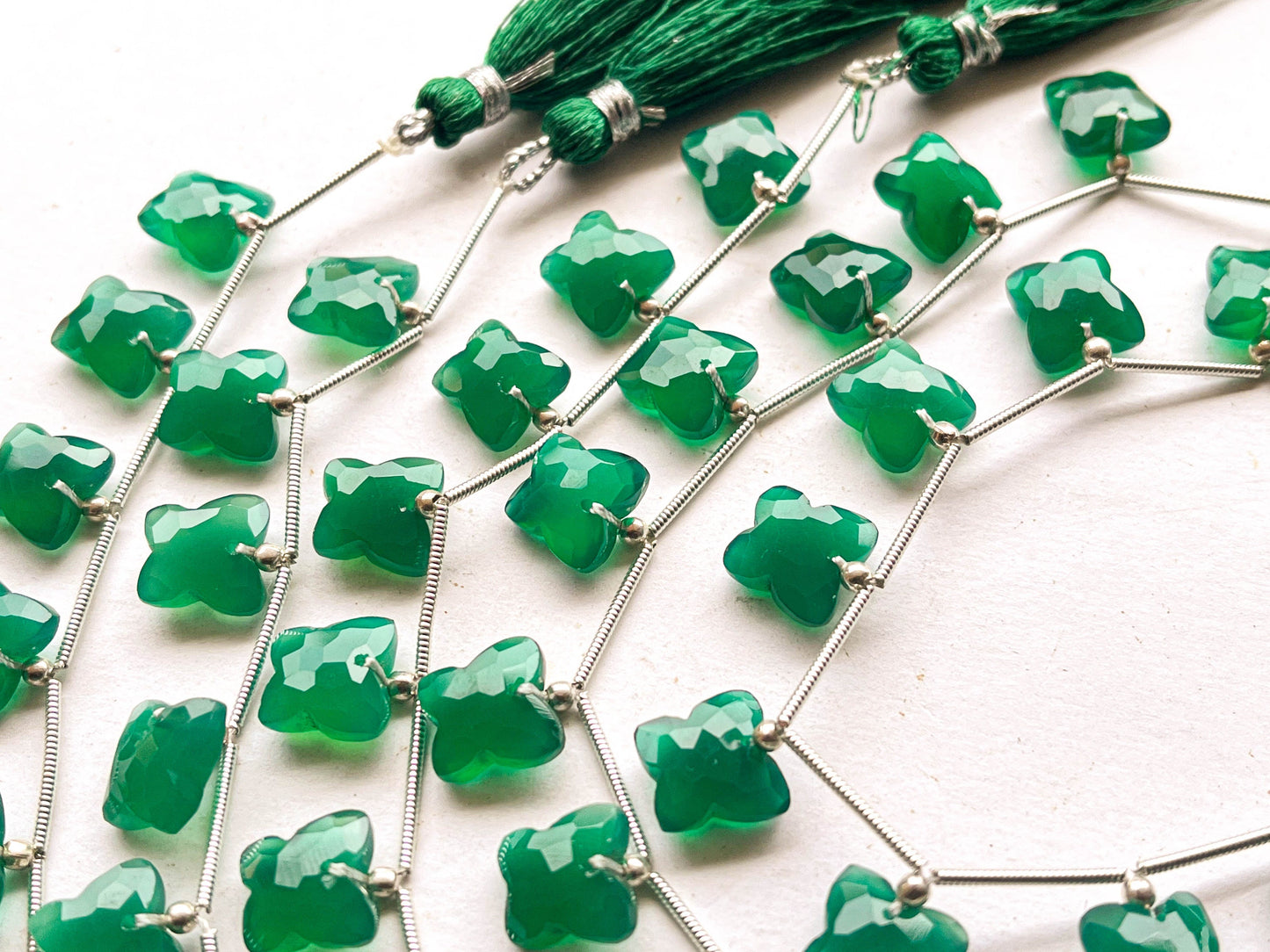 Natural Green Onyx Butterfly Shape Faceted Beads
