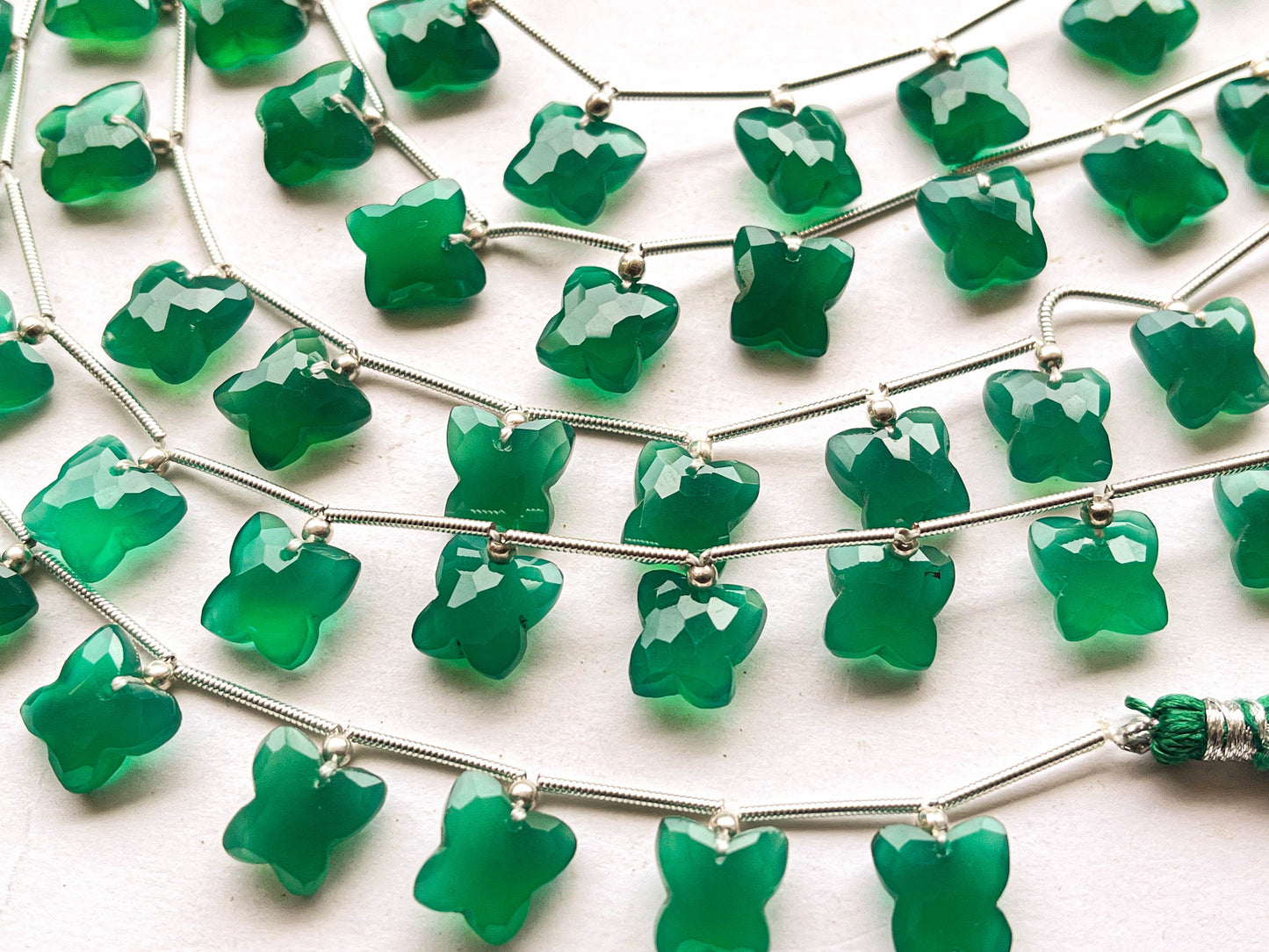 Natural Green Onyx Butterfly Shape Faceted Beads