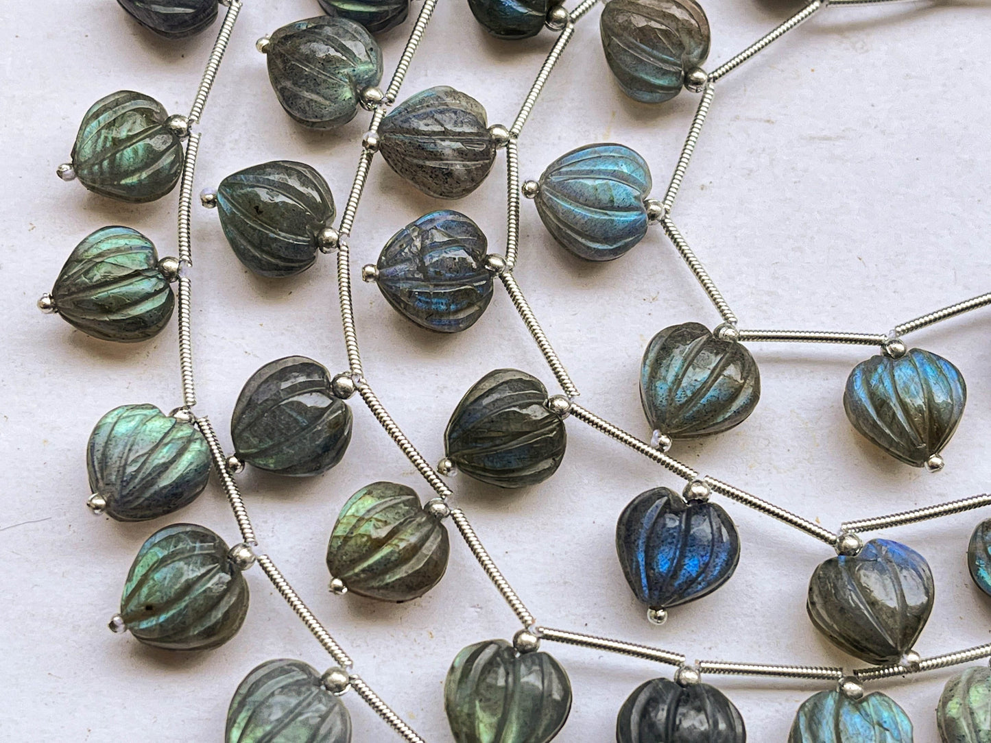 Labradorite Carved Heart Shape Beads, 10x11mm, 10 Pieces, Natural Gemstone Beads for Jewelry Making, Beadsforyourjewellery