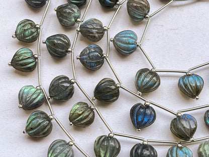 Labradorite Carved Heart Shape Beads, 10x11mm, 10 Pieces, Natural Gemstone Beads for Jewelry Making, Beadsforyourjewellery