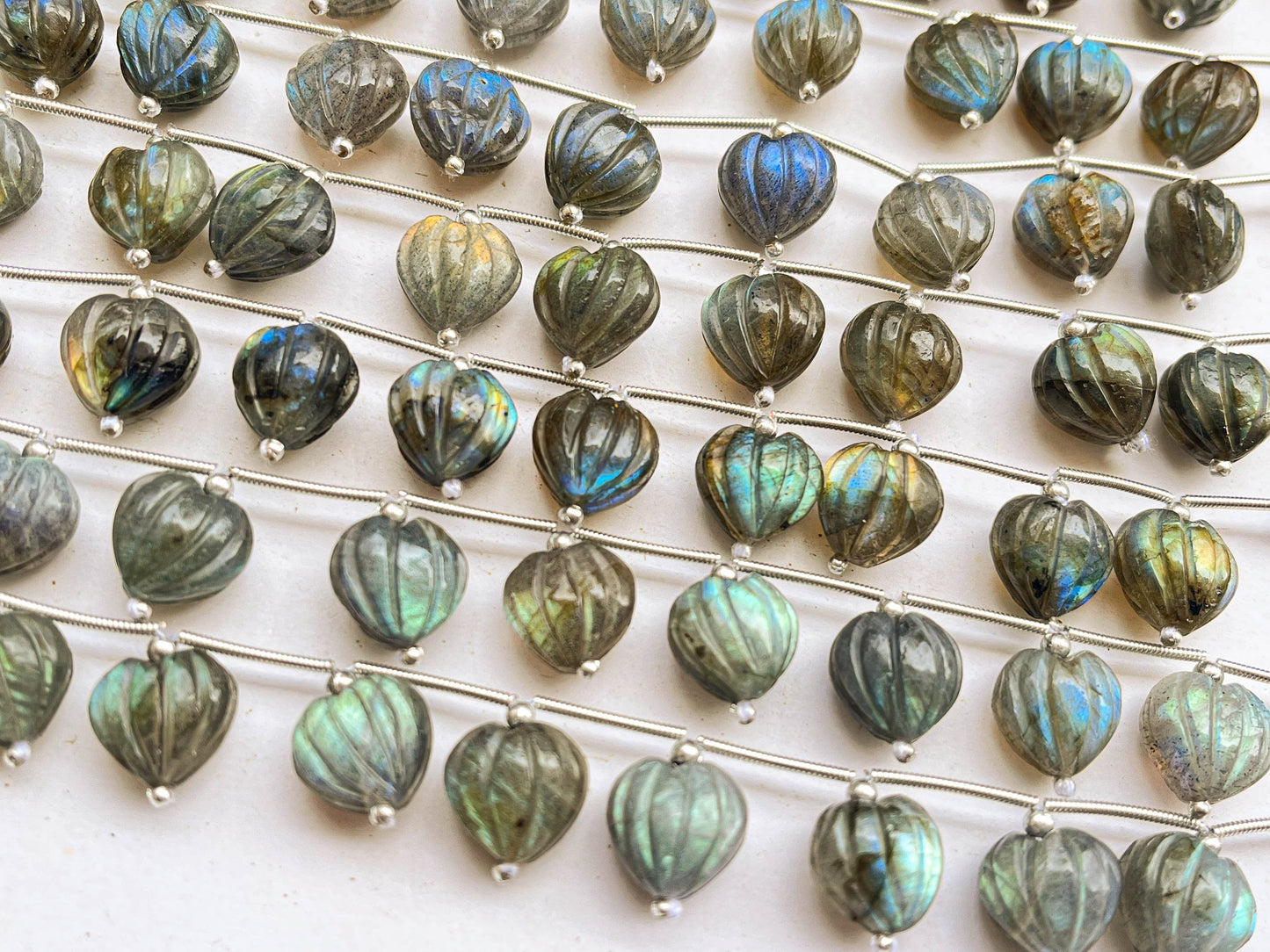 Labradorite Carved Heart Shape Beads, 10x11mm, 10 Pieces, Natural Gemstone Beads for Jewelry Making, Beadsforyourjewellery