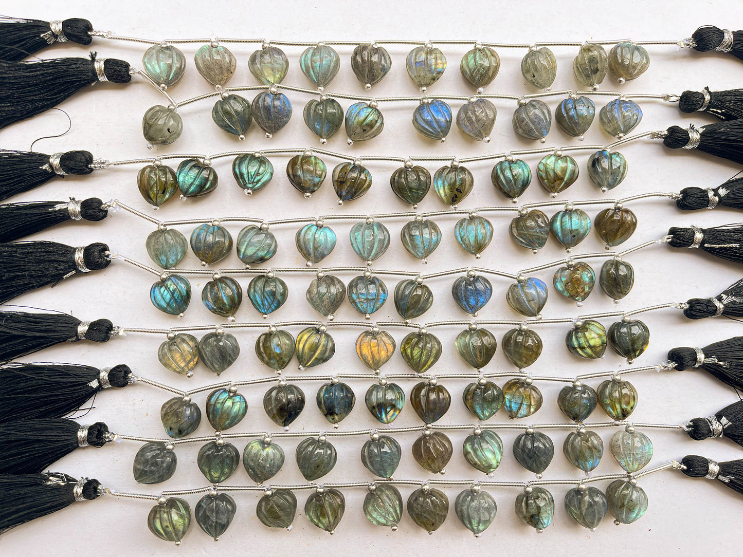Labradorite Carved Heart Shape Beads, 10x11mm, 10 Pieces, Natural Gemstone Beads for Jewelry Making, Beadsforyourjewellery