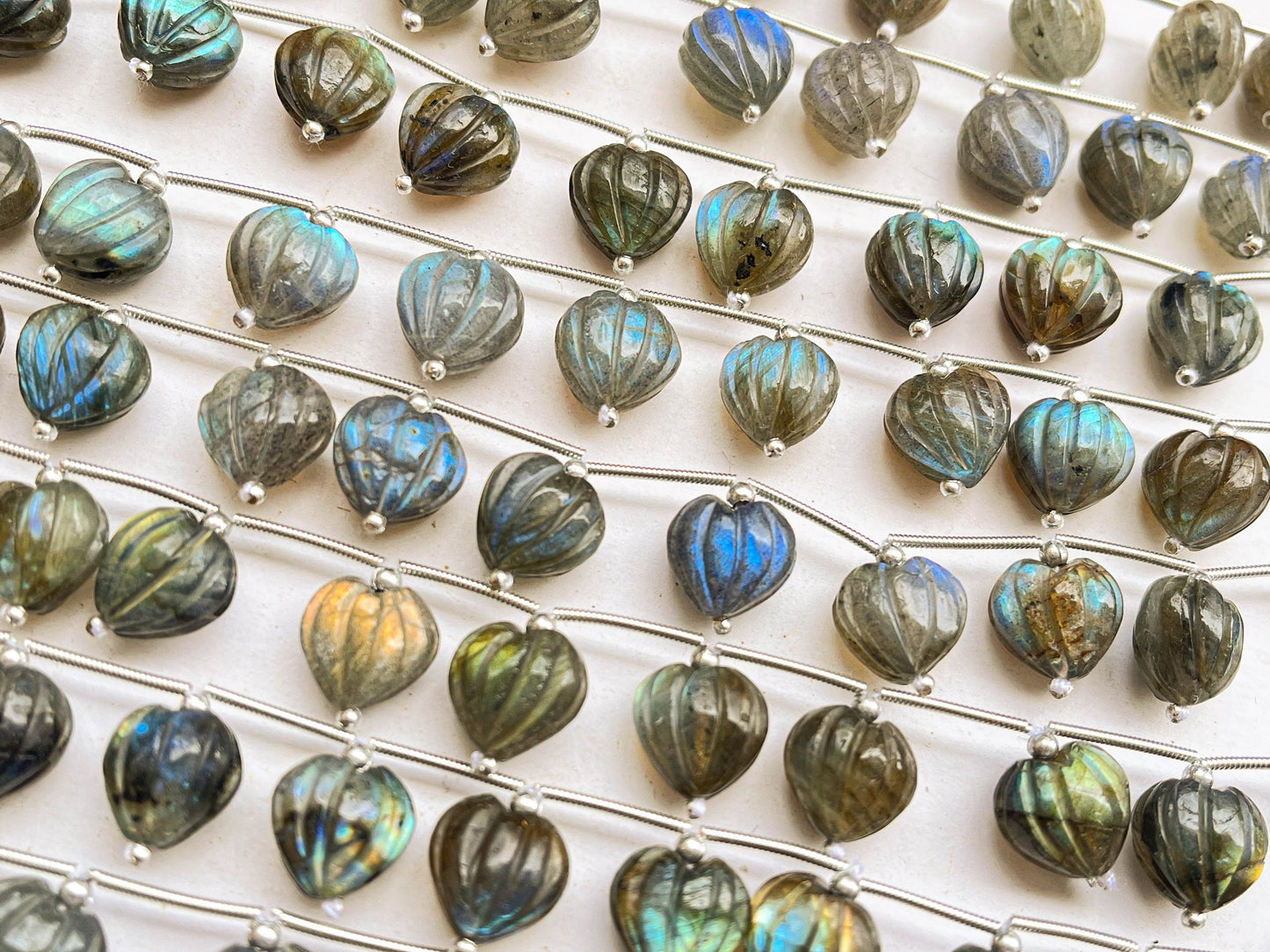 Labradorite Carved Heart Shape Beads, 10x11mm, 10 Pieces, Natural Gemstone Beads for Jewelry Making, Beadsforyourjewellery