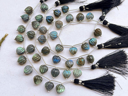 Labradorite Carved Heart Shape Beads, 10x11mm, 10 Pieces, Natural Gemstone Beads for Jewelry Making, Beadsforyourjewellery