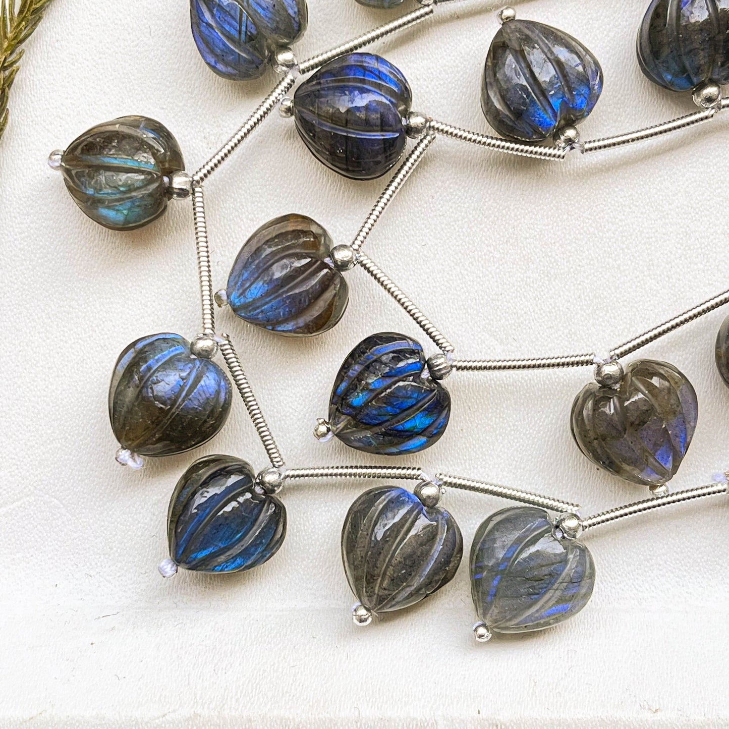 Blue Labradorite Carved Heart Shape Beads