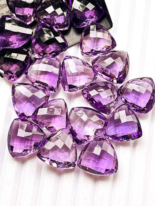 AAA Brazilian Pink Amethyst Faceted Trillion Shaped Briolette, Size 15x15mm, Natural Pink Amethyst Gemstone, Pink Amethyst checkered cut