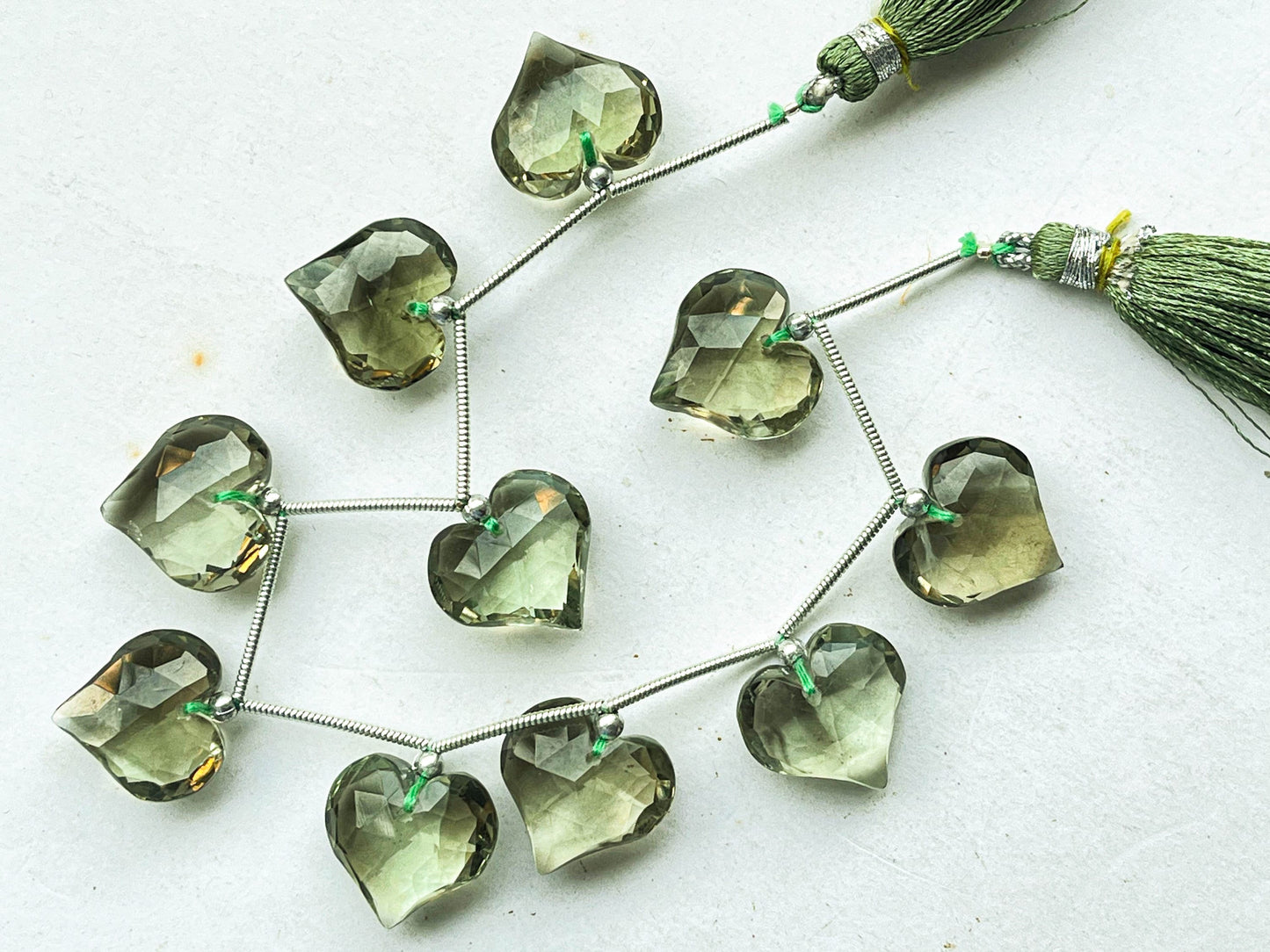 Natural Green Amethyst Beads Faceted Heart Shape