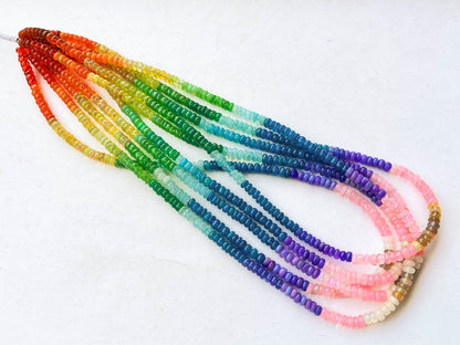 Natural Ethiopian Opal Rainbow color smooth rondelle shape beads (Permanent Colour Treatment)