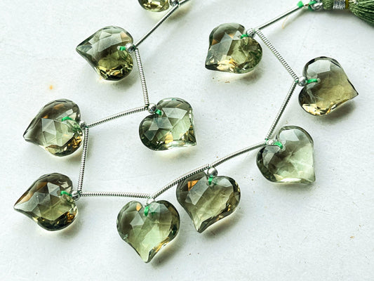 Natural Green Amethyst Beads Faceted Heart Shape