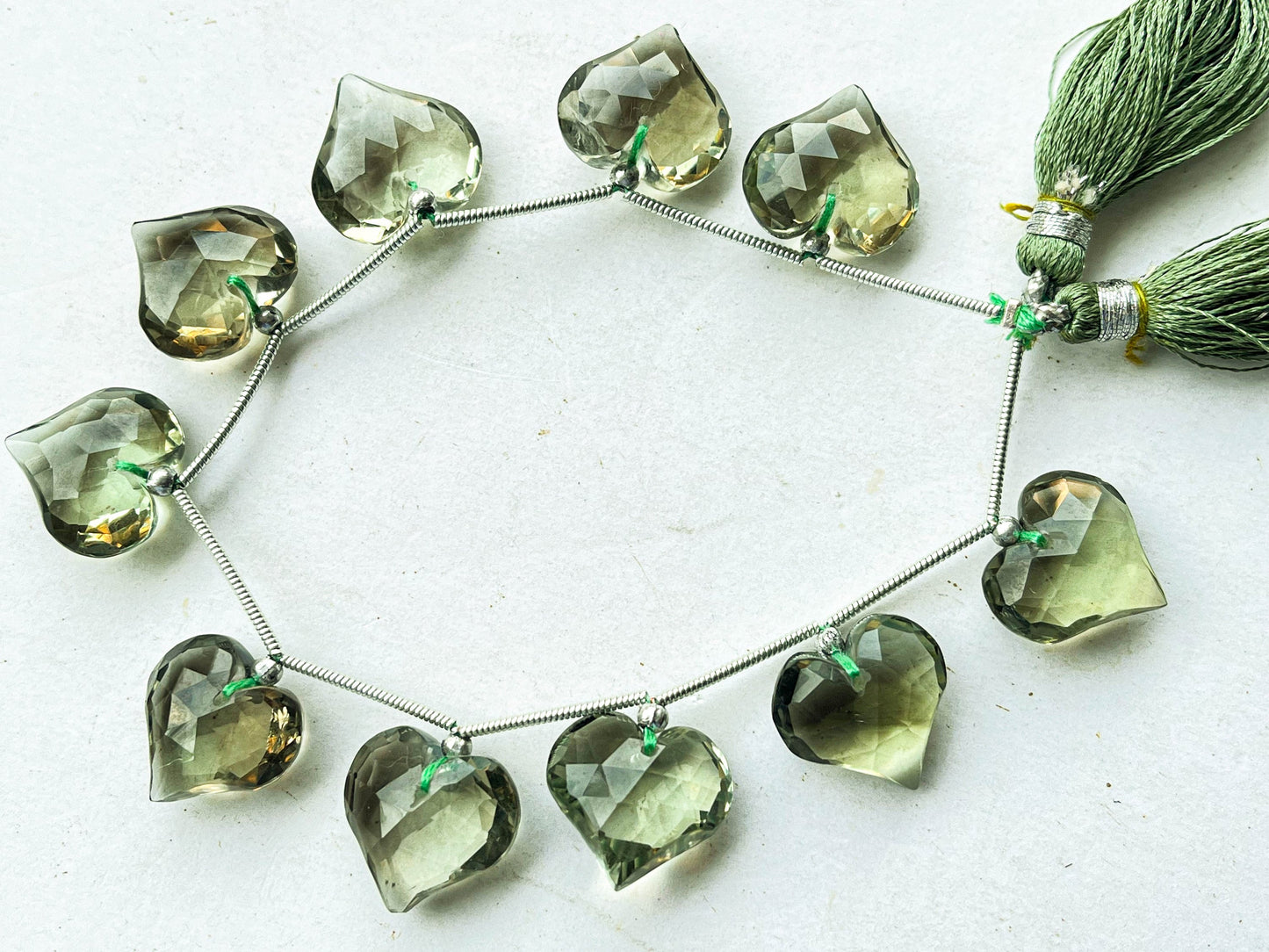 Natural Green Amethyst Beads Faceted Heart Shape