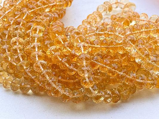 16 Inch AAA Citrine Faceted Rondelle Shape Beads, Natural Citrine gemstone, Citrine Beads, Citrine Rondelle for necklace making, 8mm to 10mm