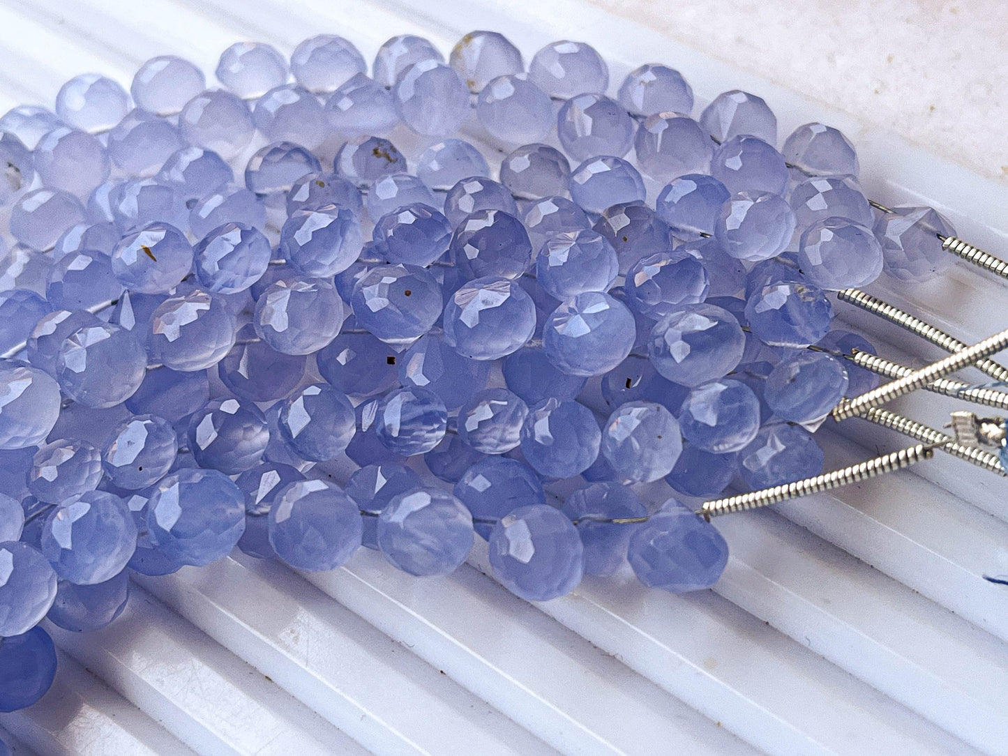 Natural Blue Chalcedony Micro faceted Onion shape Drops, Blue Chalcedony gemstone, Blue Chalcedony teardrops, Blue Chalcedony drops