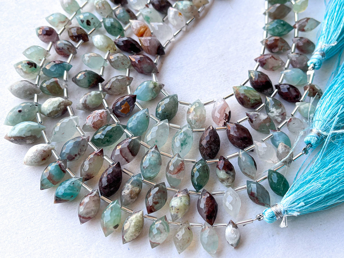 Natural Aquaplase faceted olive shape drops, Aquaplase drops, Aquaplase teardrops, Aquaplase beads for jewelry making, 22 Pieces