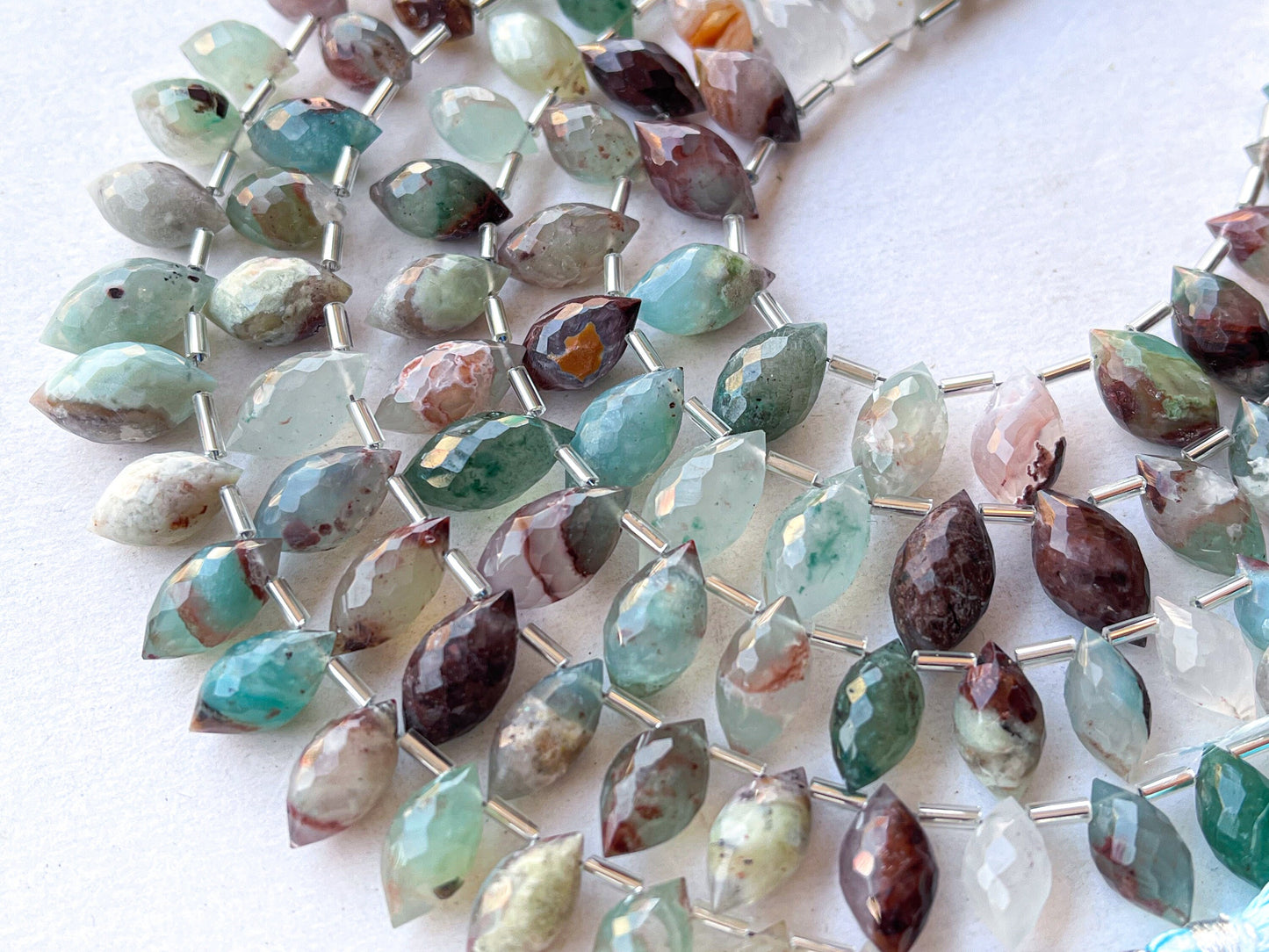 Natural Aquaplase faceted olive shape drops, Aquaplase drops, Aquaplase teardrops, Aquaplase beads for jewelry making, 22 Pieces