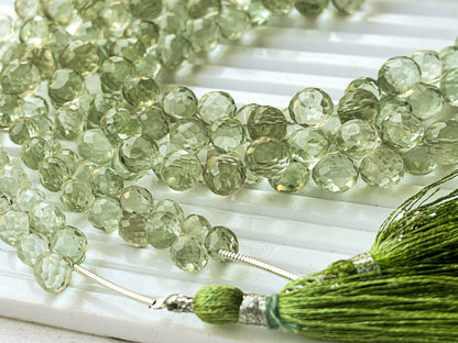 Natural Green Amethyst Micro faceted Onion shape Drops, Green Amethyst gemstone, Green Amethyst teardrops, Green Amethyst drops
