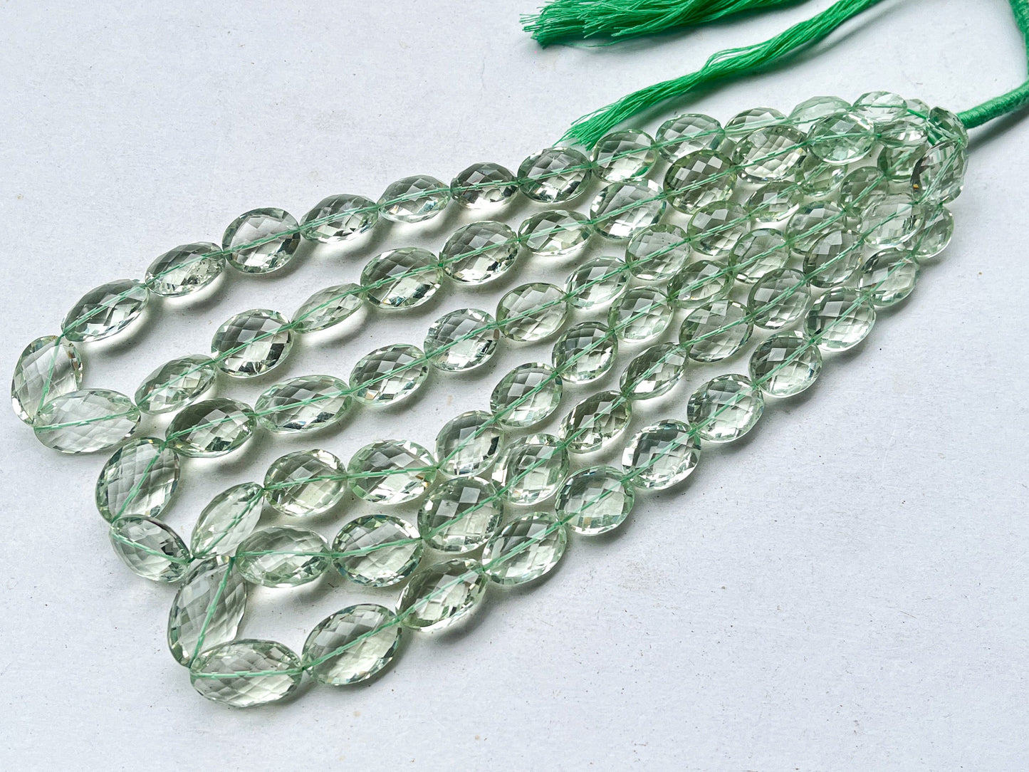 Natural Green Amethyst faceted oval shape beads