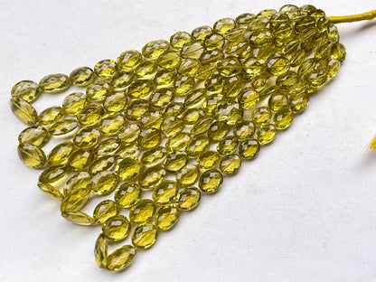 Natural Olive Quartz faceted oval shape beads