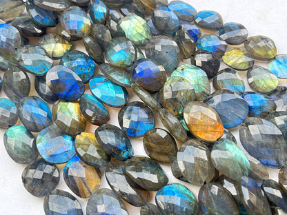 Natural Flashy Labradorite faceted oval shape beads