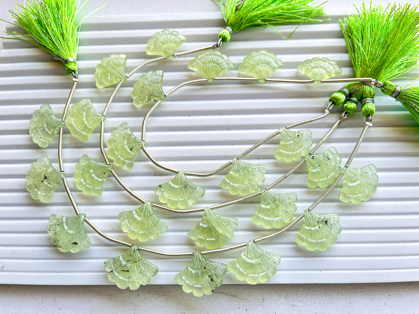 Natural Green Prehnite Fancy flower carved beads