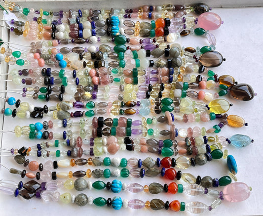 Fusion of Mix Gemstones (All Natural) with various Shapes & Designs in Pair all in One Strand, Gemstone Necklace SET1-10