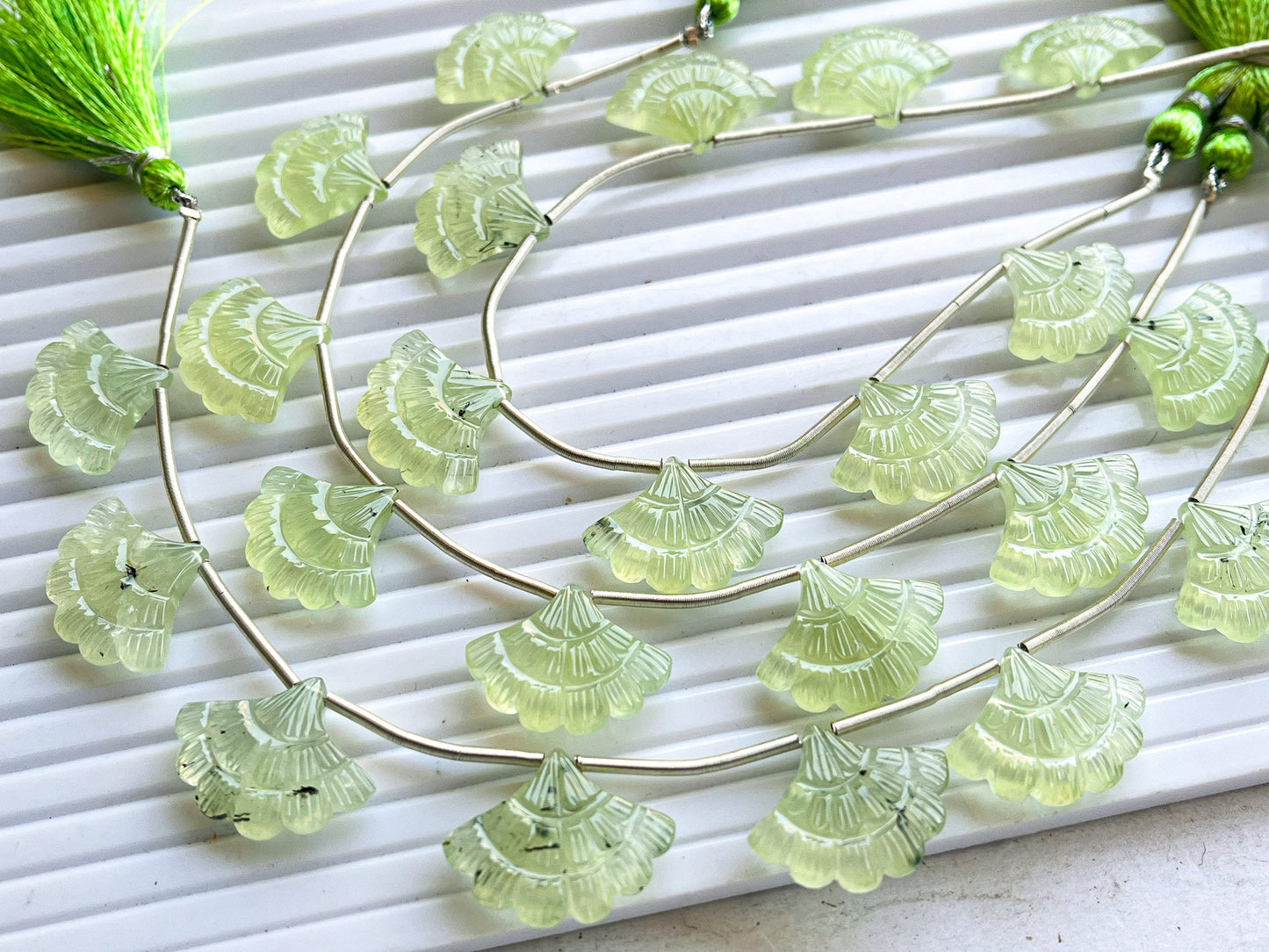Natural Green Prehnite Fancy flower carved beads