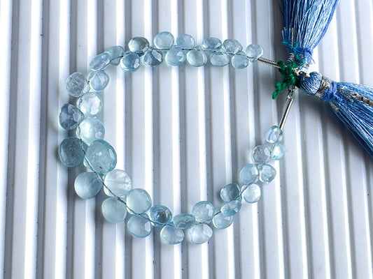 Aquamarine Faceted Heart Shape Briolette Beads