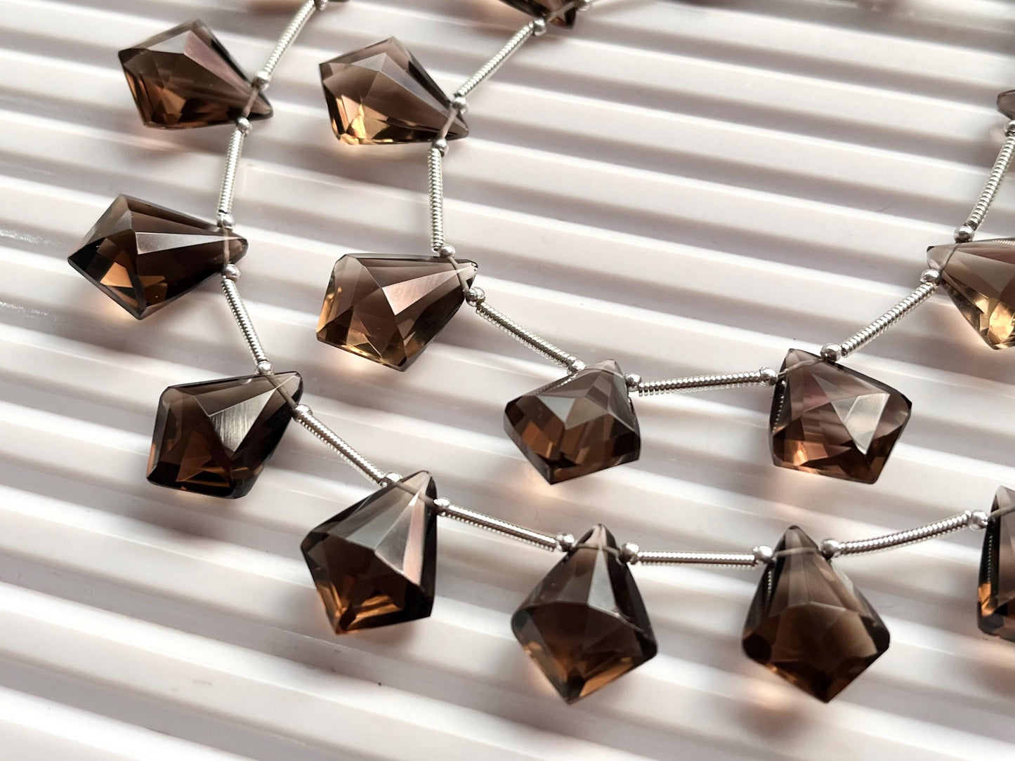 Natural Smoky Quartz faceted Fancy Kite shape briolette beads