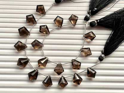 Natural Smoky Quartz faceted Fancy Kite shape briolette beads