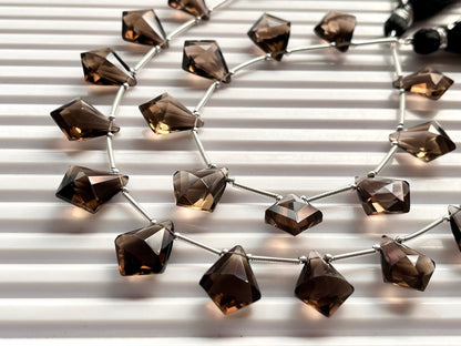 Natural Smoky Quartz faceted Fancy Kite shape briolette beads