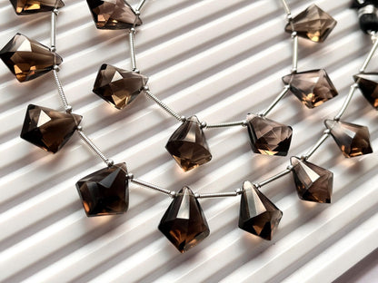 Natural Smoky Quartz faceted Fancy Kite shape briolette beads