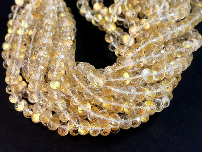 Natural Crystal with Gold Foil Inlay Faceted Rondelle Shape Beads