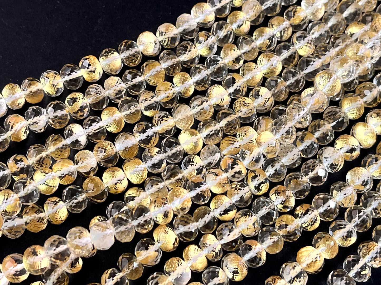 Natural Crystal with Gold Foil Inlay Faceted Rondelle Shape Beads