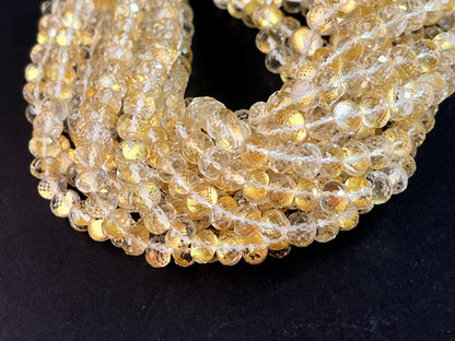 Natural Crystal with Gold Foil Inlay Faceted Rondelle Shape Beads