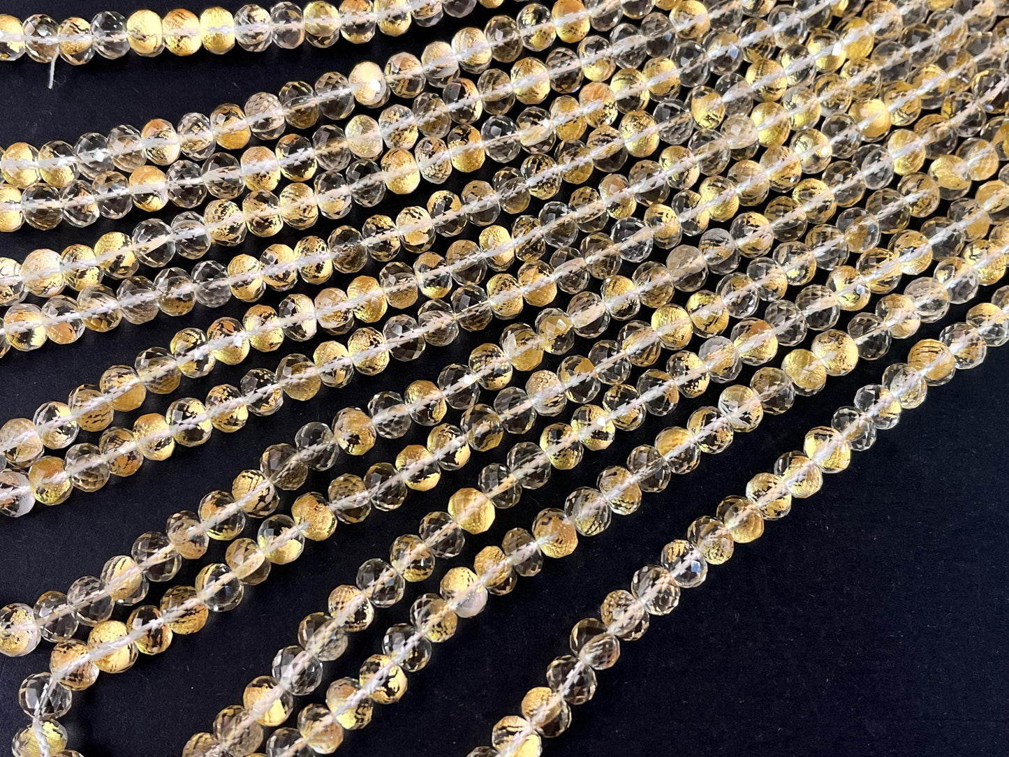 Natural Crystal with Gold Foil Inlay Faceted Rondelle Shape Beads