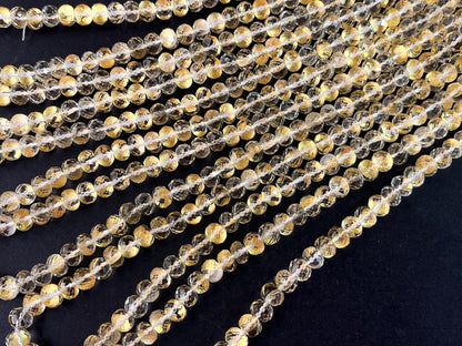 Natural Crystal with Gold Foil Inlay Faceted Rondelle Shape Beads