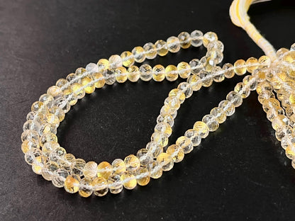 Natural Crystal with Gold Foil Inlay Faceted Rondelle Shape Beads