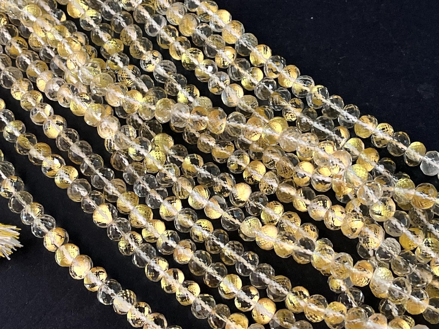 Natural Crystal with Gold Foil Inlay Faceted Rondelle Shape Beads