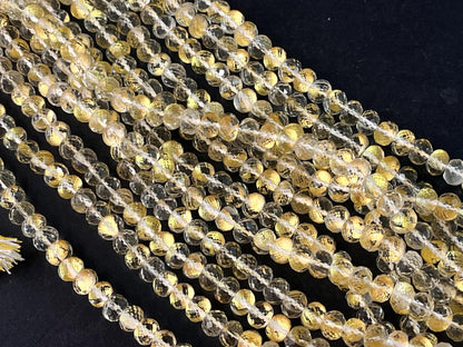 Natural Crystal with Gold Foil Inlay Faceted Rondelle Shape Beads