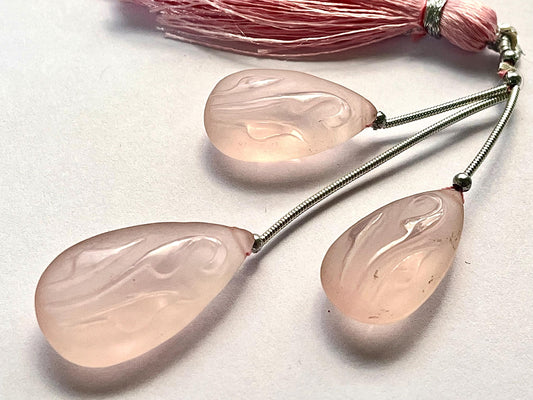Rose quartz Cameo carving 3 Piece set