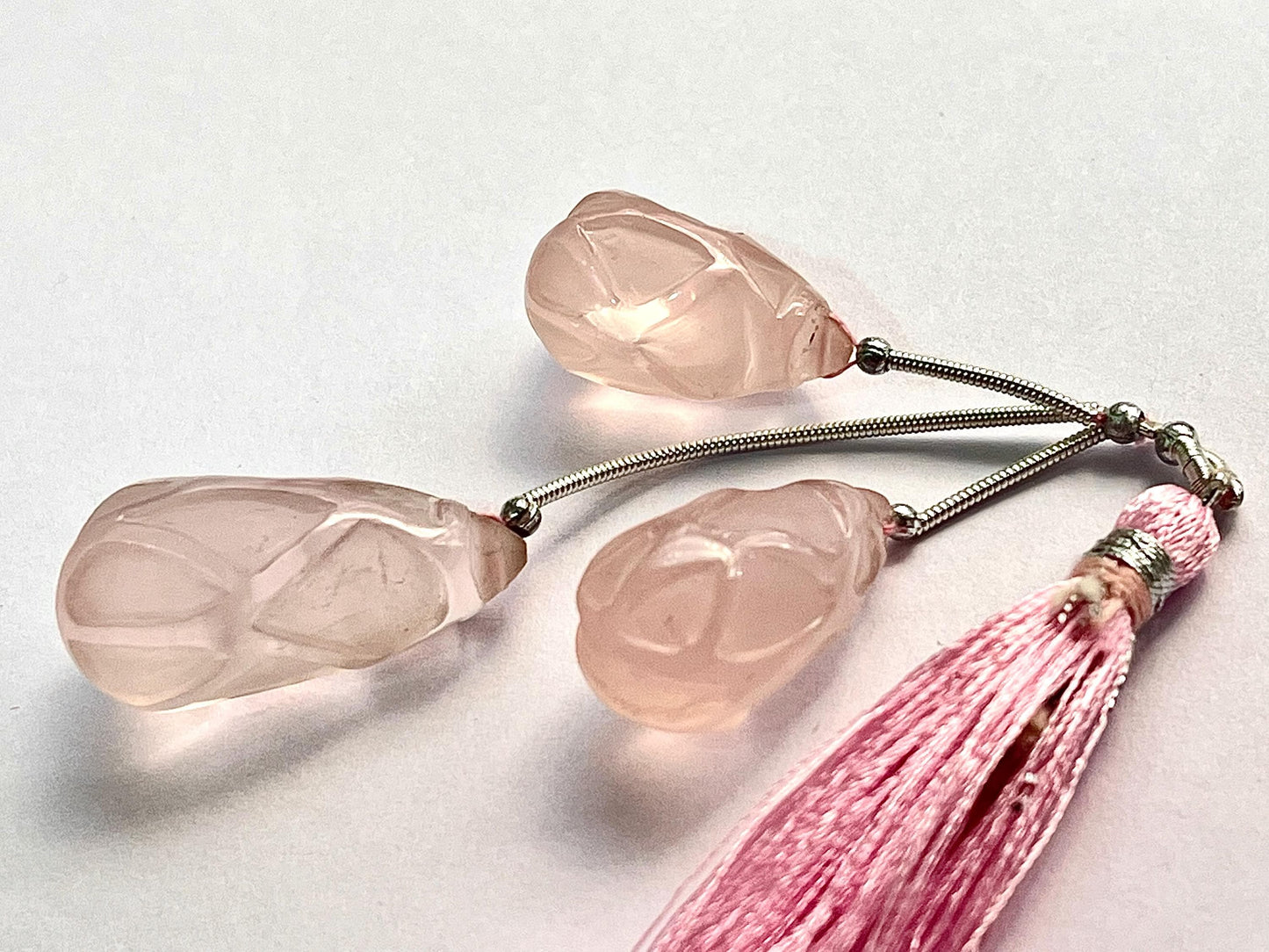 Rose quartz Cameo carving 3 Piece set