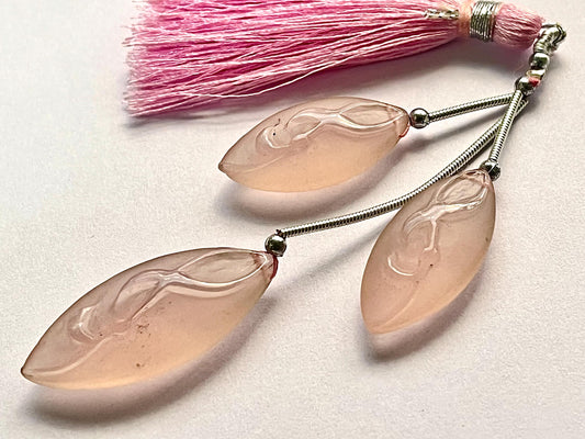 Rose quartz Cameo carving 3 Piece set