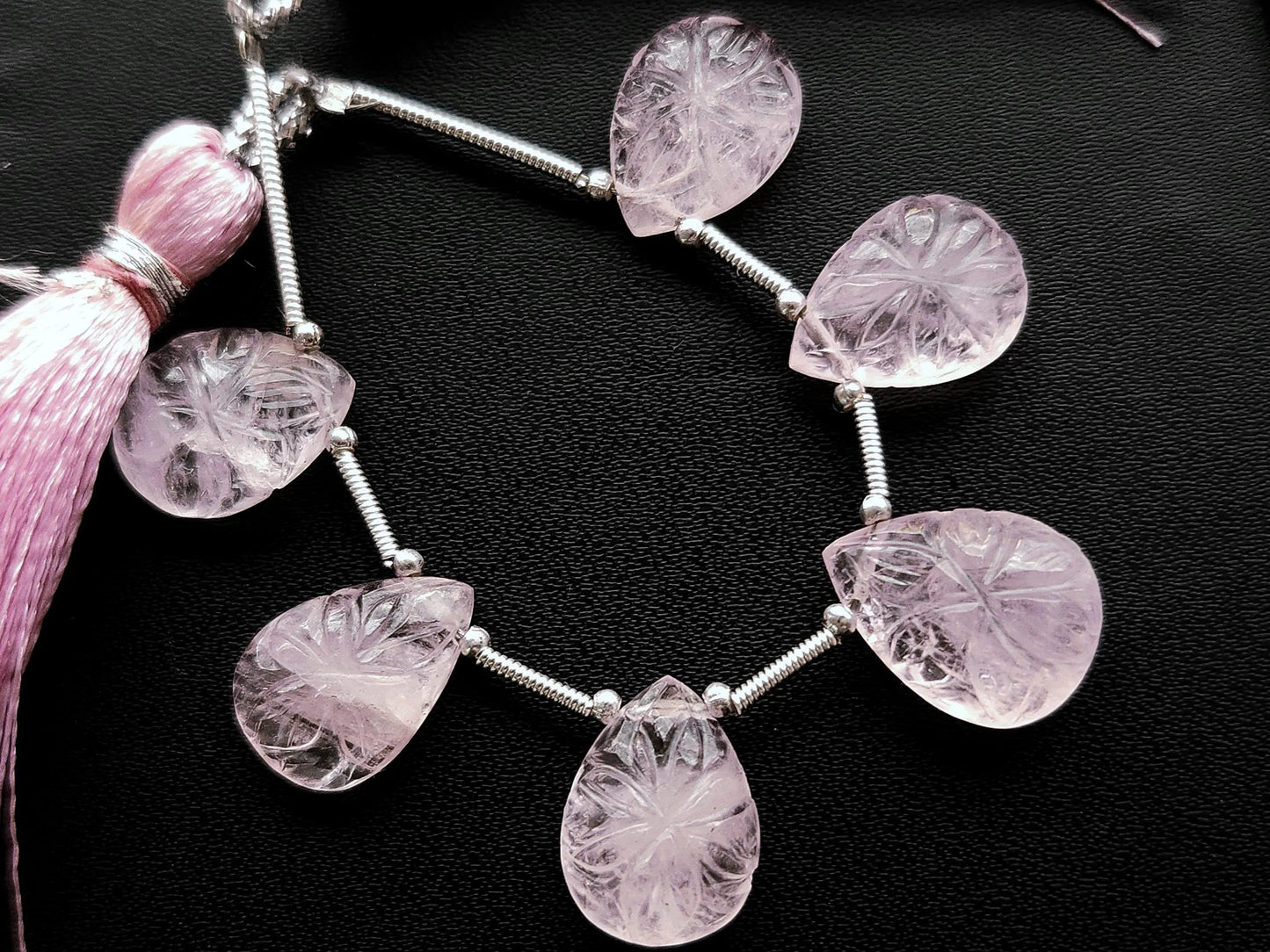 Natural Morganite Carved Pear Shaped Matching Pair Beads