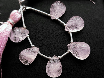 Natural Morganite Carved Pear Shaped Matching Pair Beads