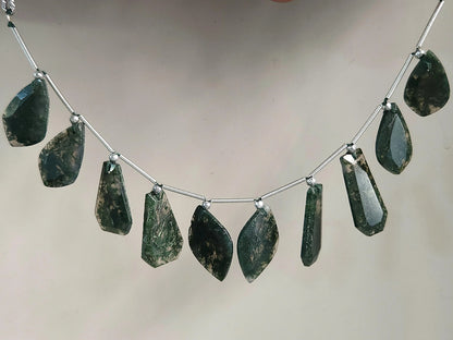 Natural Green Moss Agate Gemstone Fancy Crown Cut Pairs