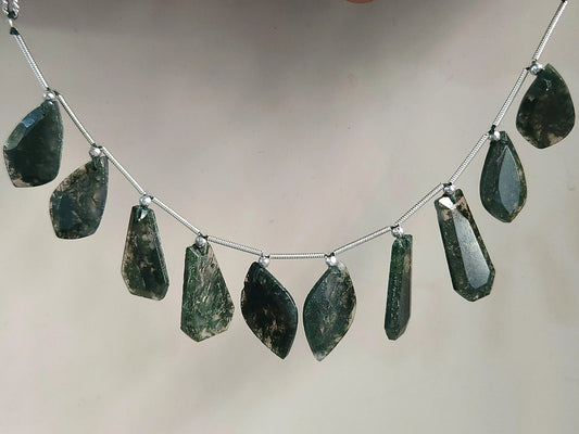 Natural Green Moss Agate Gemstone Fancy Crown Cut Pairs