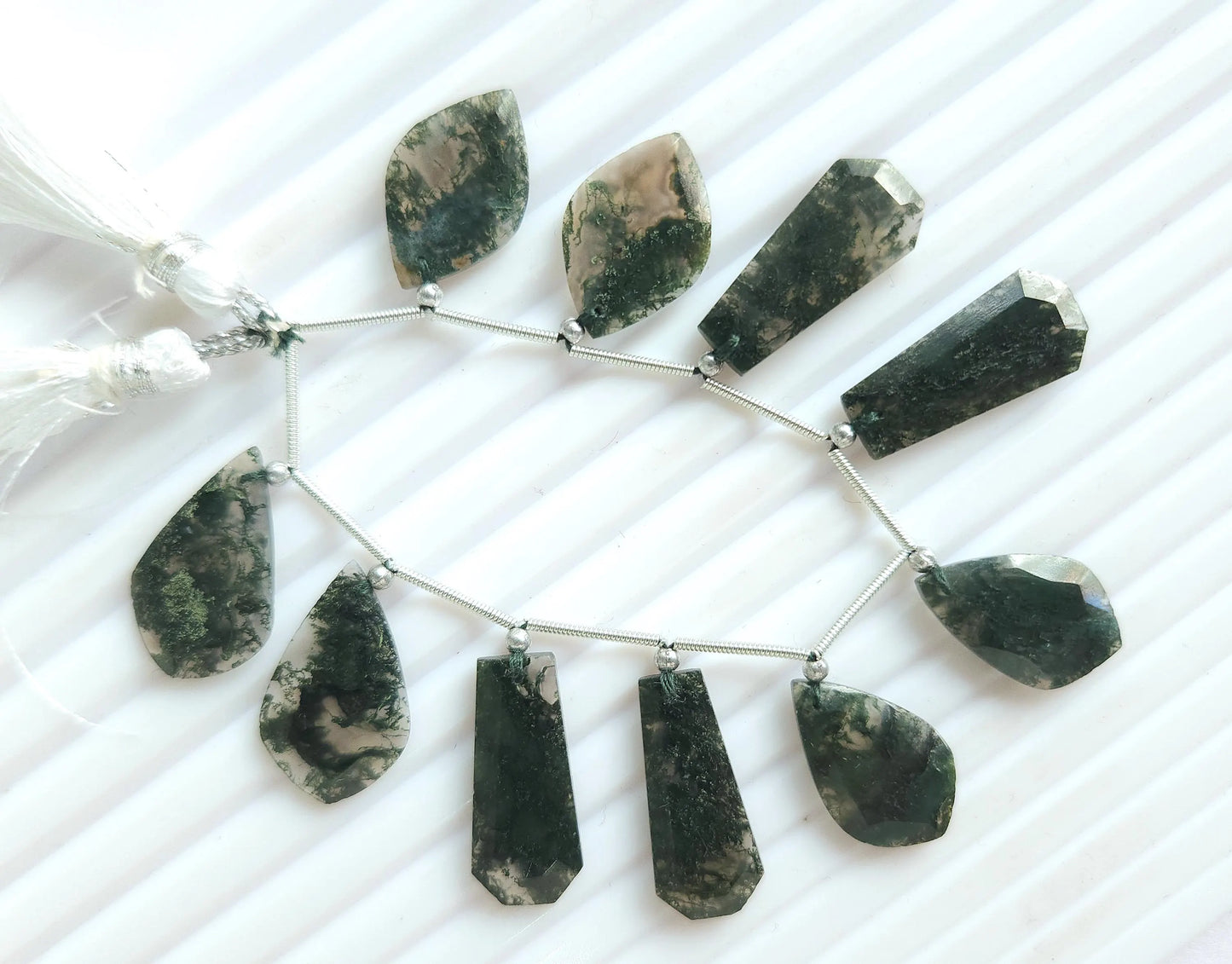 Natural Green Moss Agate Gemstone Fancy Crown Cut Pairs