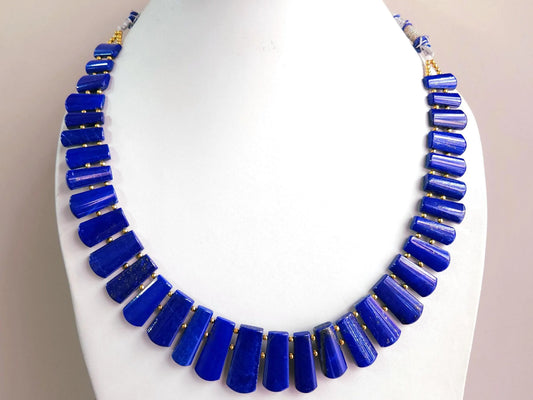 Natural Lapis Lazuli Gemstone Bib Necklace – Handmade Cleopatra Style Choker Jewelry