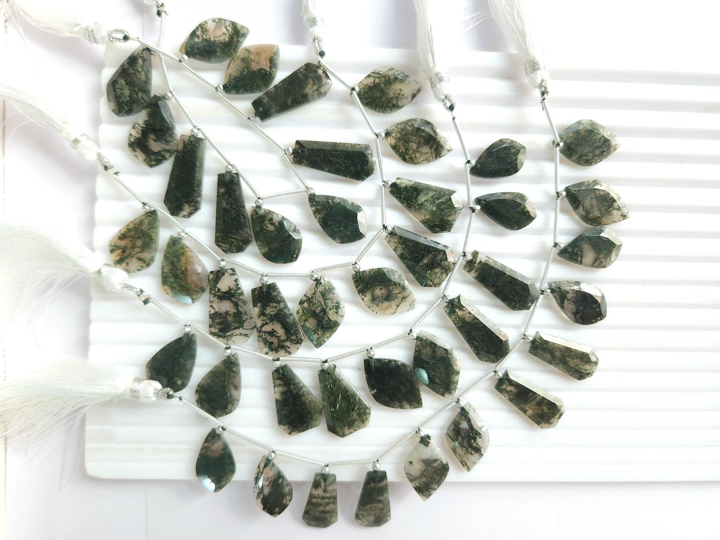 Natural Green Moss Agate Gemstone Fancy Crown Cut Pairs