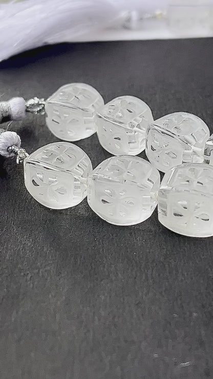 Crystal Quartz Flower Cameo Frost Beads