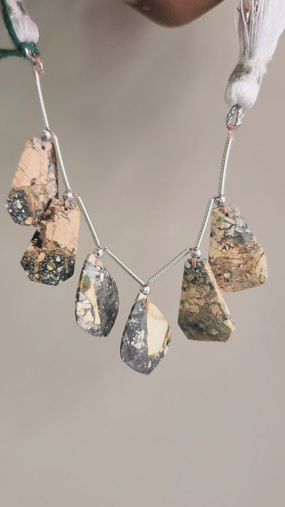 Natural Black Maligano Jasper Gemstone Fancy Crown Cut Pairs